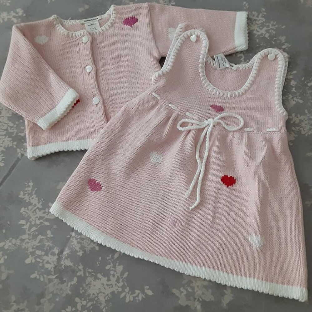 NEIMAN MARCUS 2PC Heart 100% Cotton Sweater Set - size 12months - Like N…